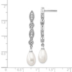 Cheryl M Sterling Silver Rhodium-plated Teardrop Freshwater Cultured Pearl and Brilliant-cut CZ Post Dangle Earrings