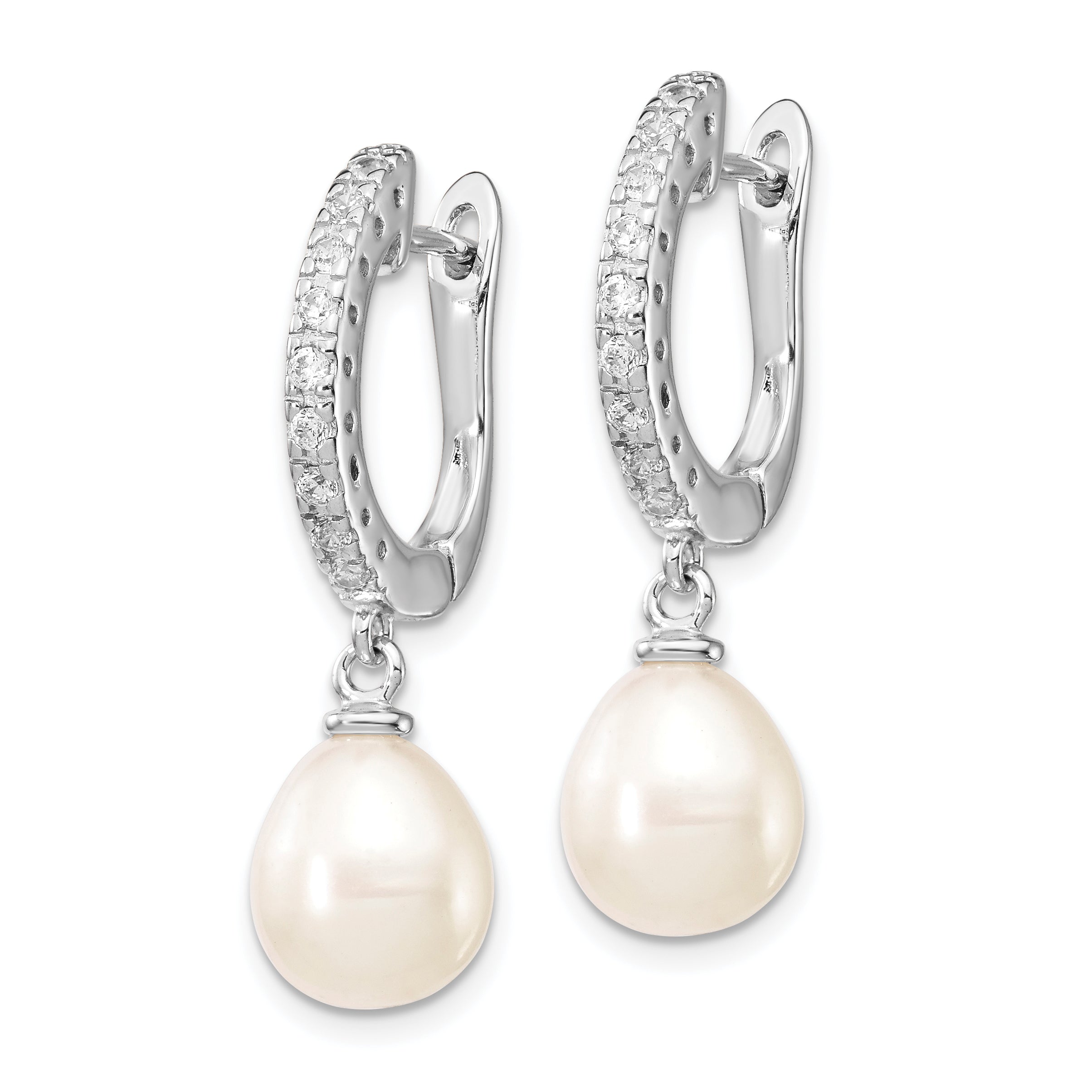 Cheryl M Sterling Silver Rhodium-plated Freshwater Cultured Pearl and Brilliant-cut CZ Dangle Earrings Secondary image
