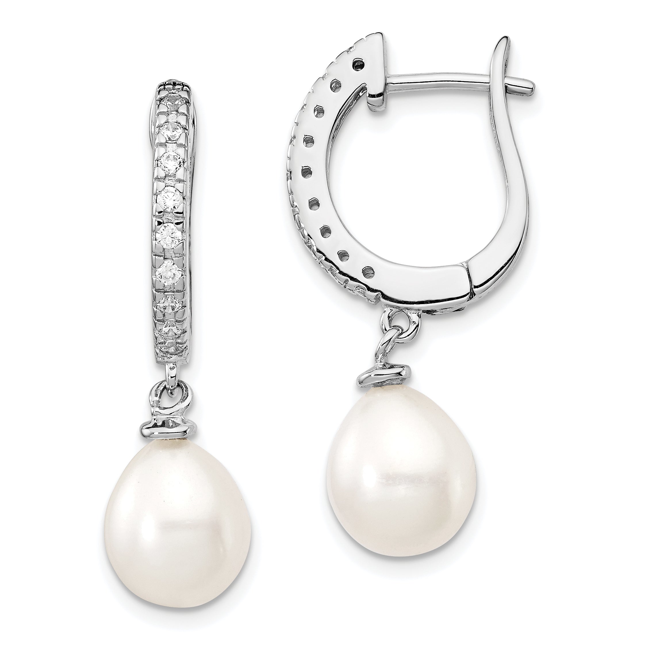 Cheryl M Sterling Silver Rhodium-plated Freshwater Cultured Pearl and Brilliant-cut CZ Dangle Earrings Main image