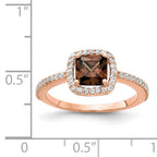 Cheryl M Sterling Silver Rose Gold-plated Cocoa Cushion-cut and White Brilliant-cut CZ Halo Ring