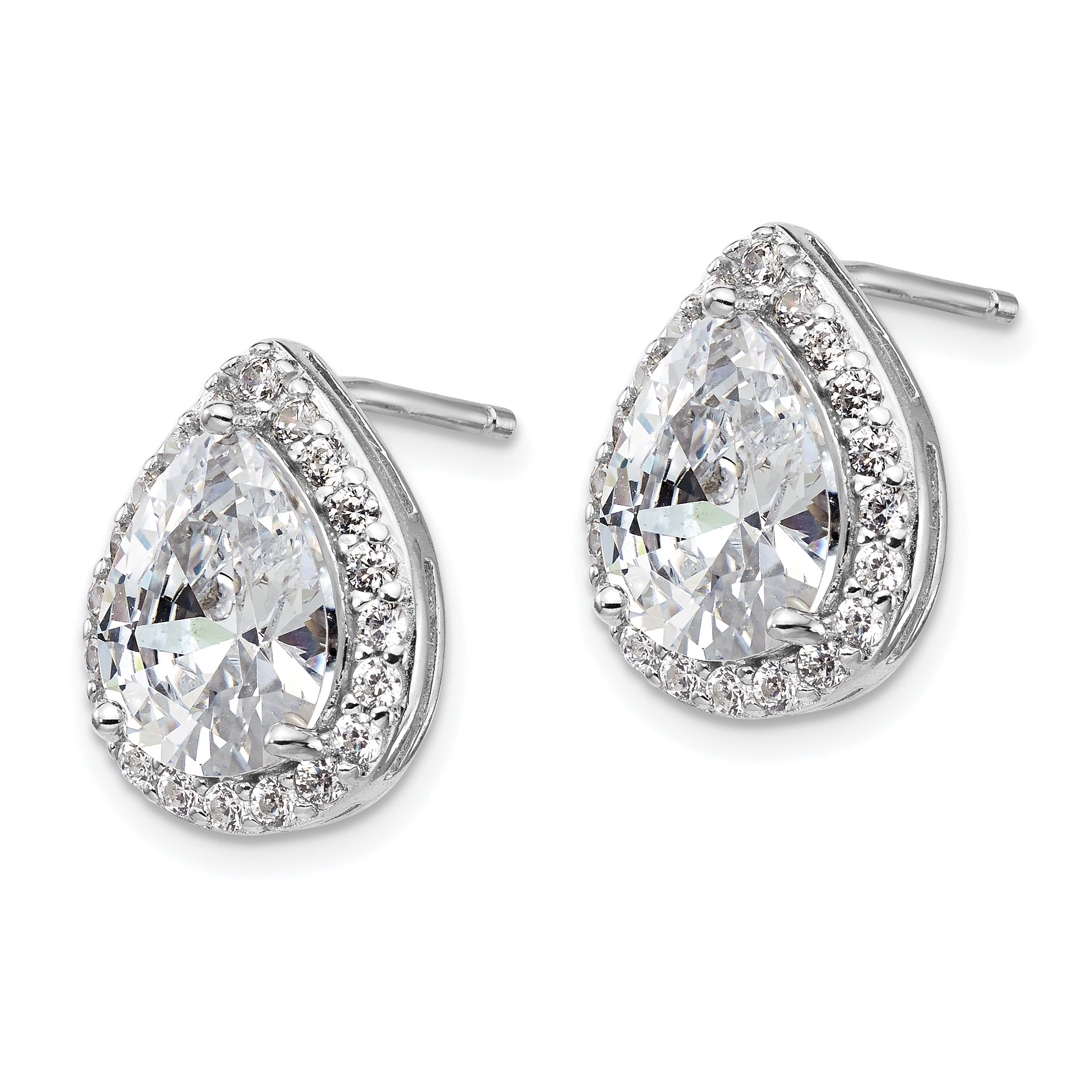 Cheryl M Sterling Silver Rhodium-plated Brilliant-cut Teardrop CZ Halo Post Earrings Secondary image