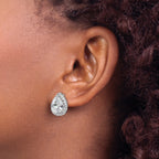 Cheryl M Sterling Silver Rhodium-plated Brilliant-cut Teardrop CZ Halo Post Earrings