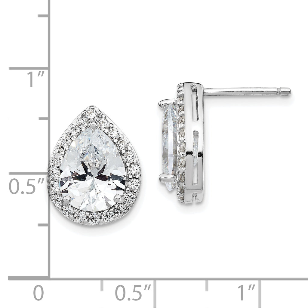 Cheryl M Sterling Silver Rhodium-plated Brilliant-cut Teardrop CZ Halo Post Earrings