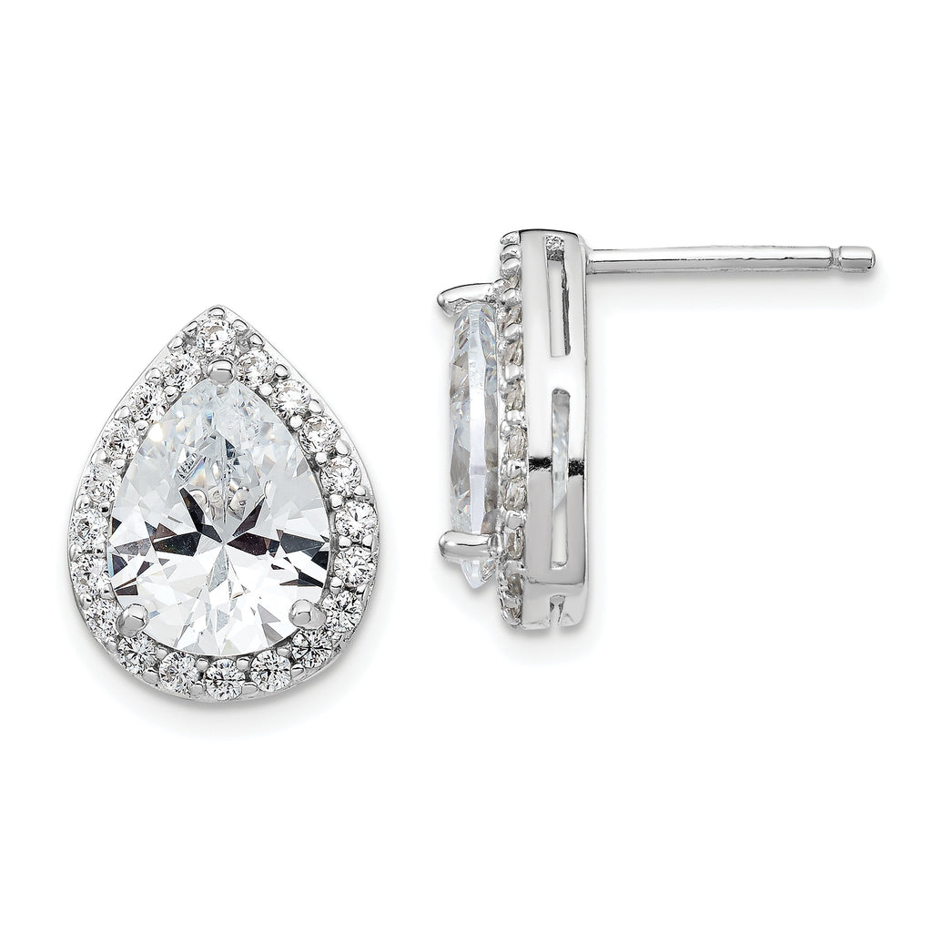 Cheryl M Sterling Silver Rhodium-plated Brilliant-cut Teardrop CZ Halo Post Earrings