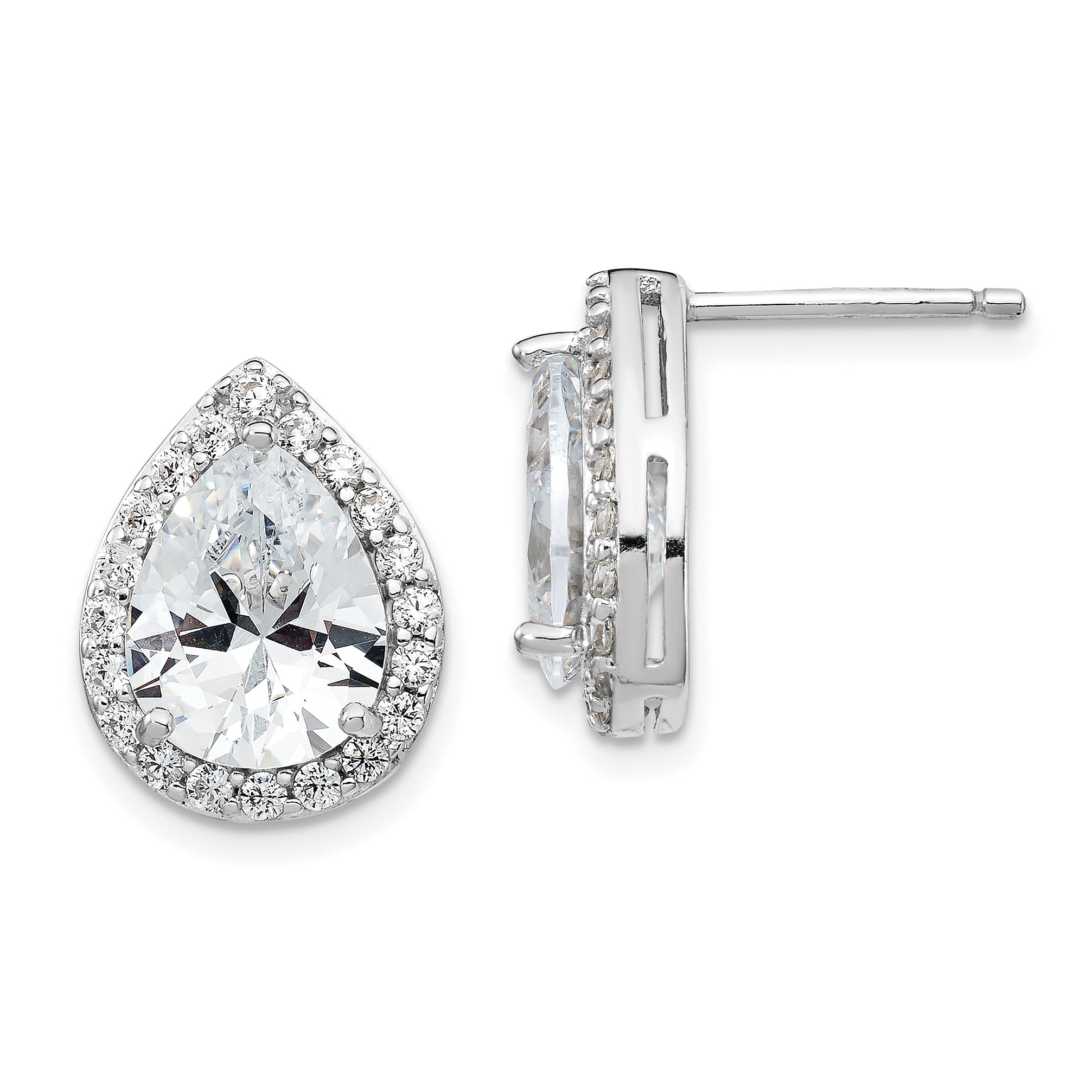 Cheryl M Sterling Silver Rhodium-plated Brilliant-cut Teardrop CZ Halo Post Earrings