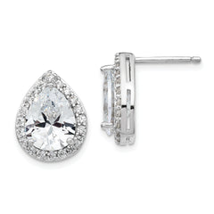 Cheryl M Sterling Silver Rhodium-plated Brilliant-cut Teardrop CZ Halo Post Earrings