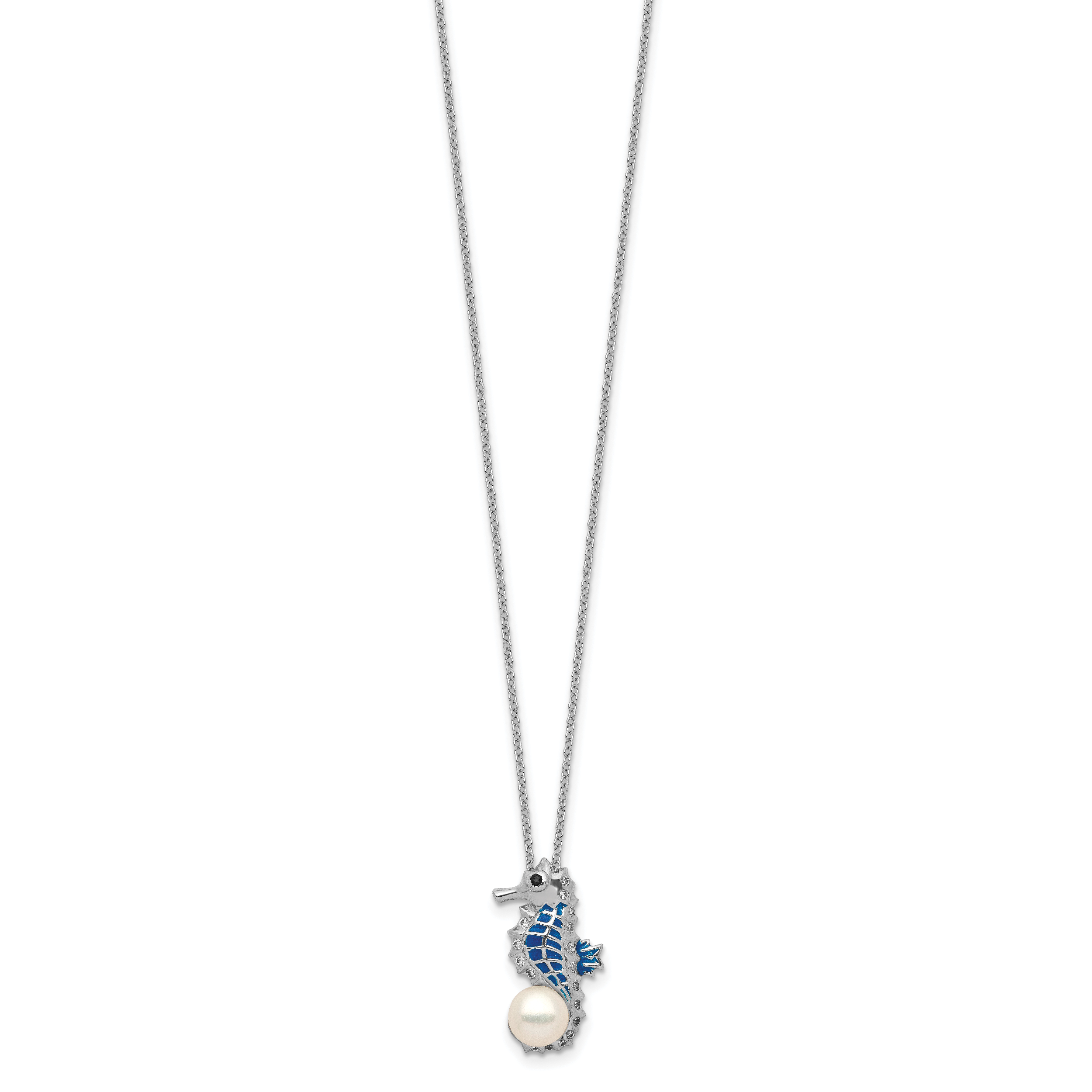 Cheryl M Sterling Silver Rhodium-plated Enameled Freshwater Cultured Pearl and Brilliant-cut CZ Seahorse 18 Inch Necklace Secondary image