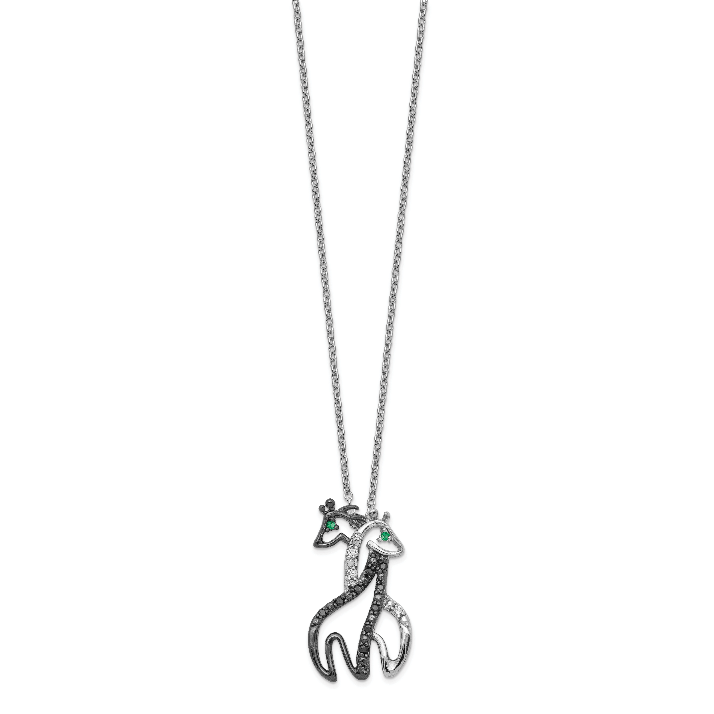 Cheryl M Sterling Silver Rhodium-plated with Black Rhodium Accent Brilliant-cut Black Green and White CZ Giraffes 18 Inch Necklace Secondary image