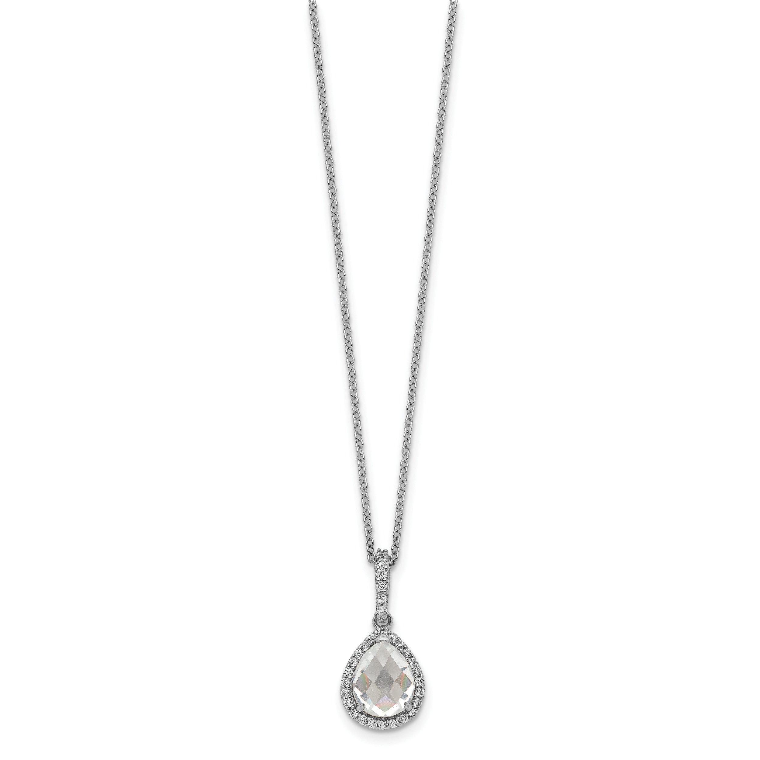 Cheryl M Sterling Silver Rhodium-plated Checkerboard-cut and Brilliant-cut CZ Halo Teardrop 18 Inch Necklace Secondary image