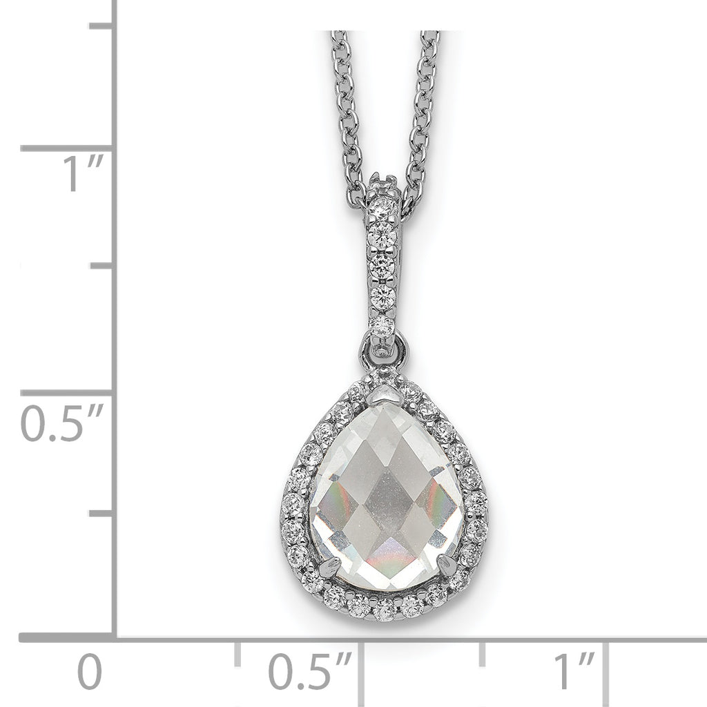 Cheryl M Sterling Silver Rhodium-plated Checkerboard-cut and Brilliant-cut CZ Halo Teardrop 18 Inch Necklace