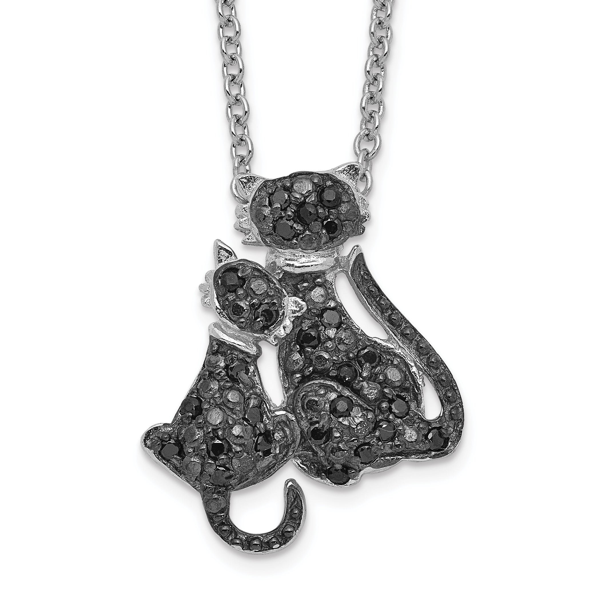 Cheryl M Sterling Silver Rhodium-plated with Black Rhodium Accent Brilliant-cut Black CZ Cats 18 Inch Necklace Main image