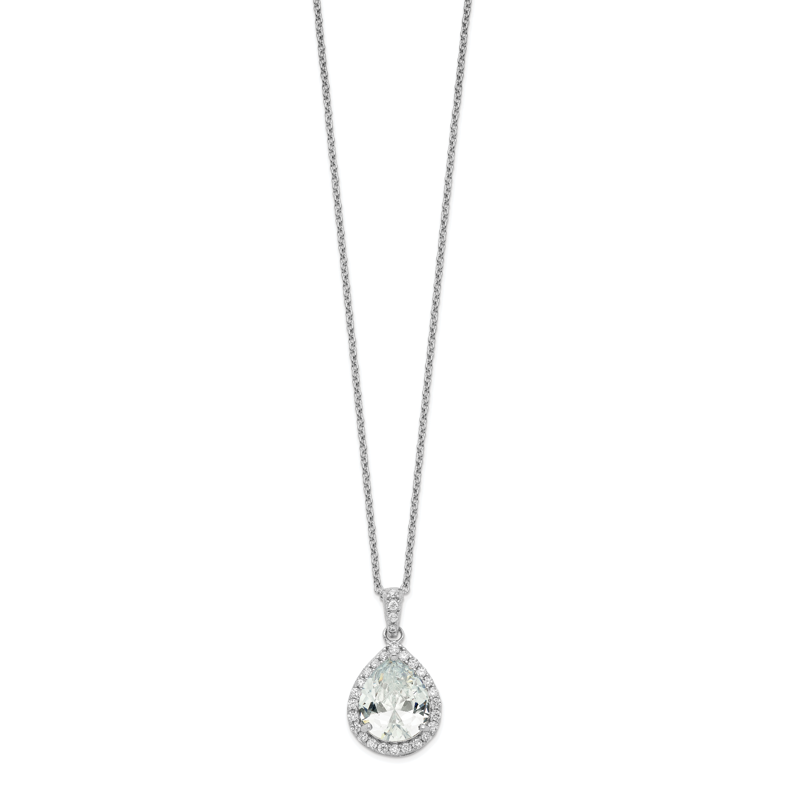 Cheryl M Sterling Silver Rhodium-plated Brilliant-cut Teardrop CZ Halo 18 Inch Necklace Secondary image