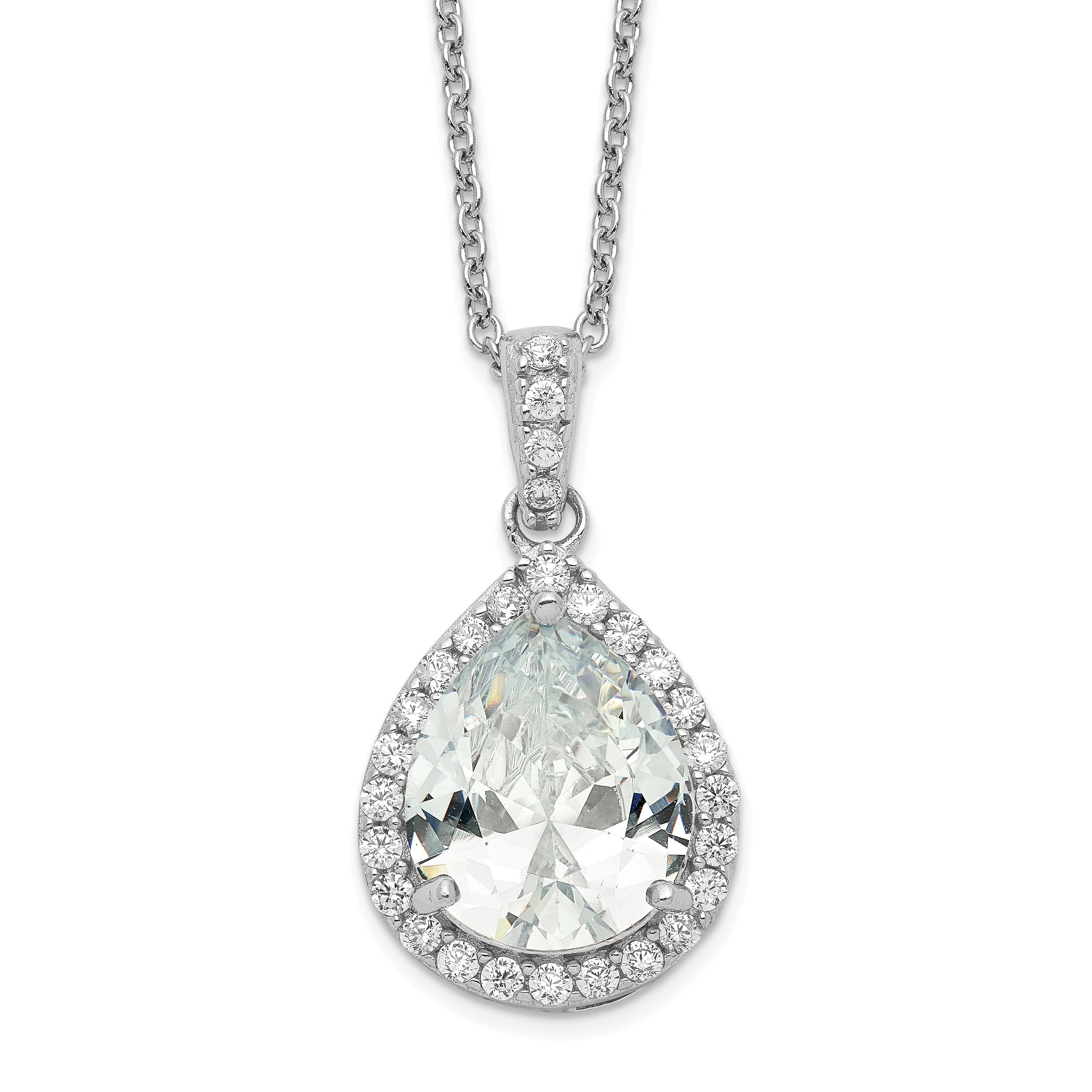 Cheryl M Sterling Silver Rhodium-plated Brilliant-cut Teardrop CZ Halo 18 Inch Necklace Main image