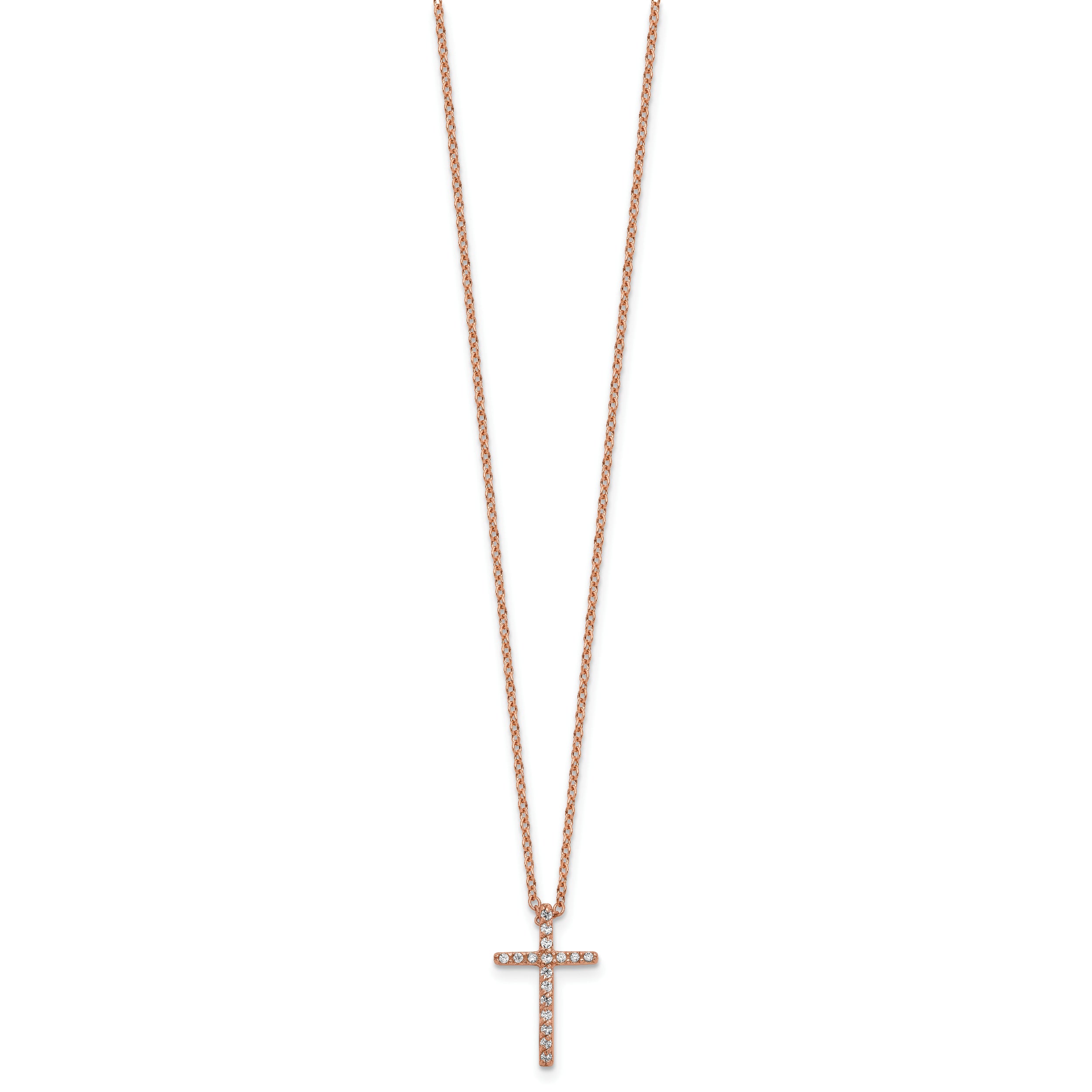 Cheryl M Sterling Silver Rose Gold-plated Polished CZ Latin Cross Necklace