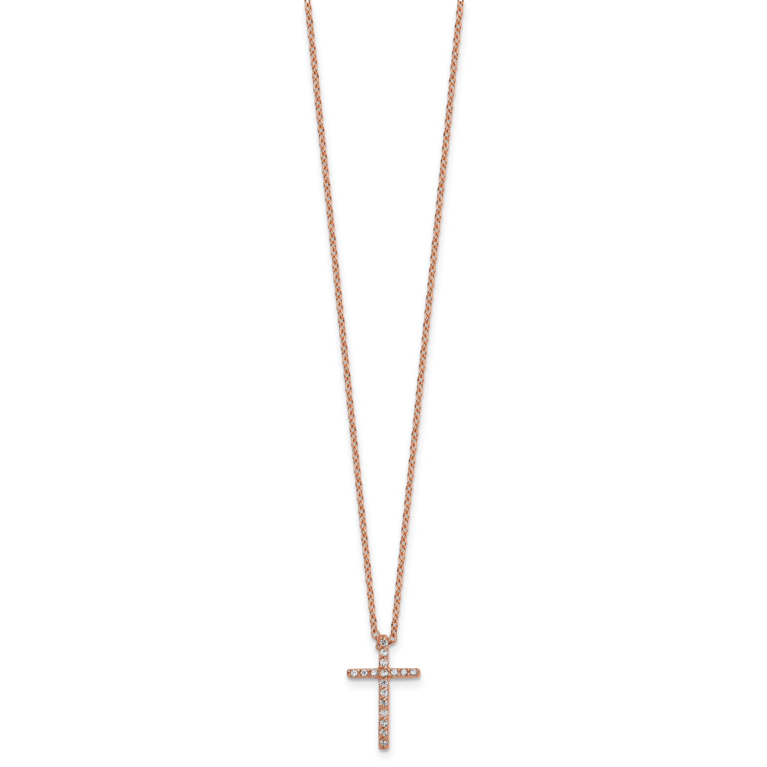 Cheryl M Sterling Silver Rose Gold-plated Polished CZ Latin CroSterling Silver Necklace Secondary image