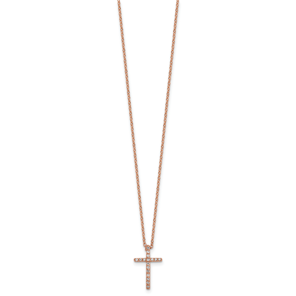Cheryl M Sterling Silver Rose Gold-plated Polished CZ Latin Cross Necklace