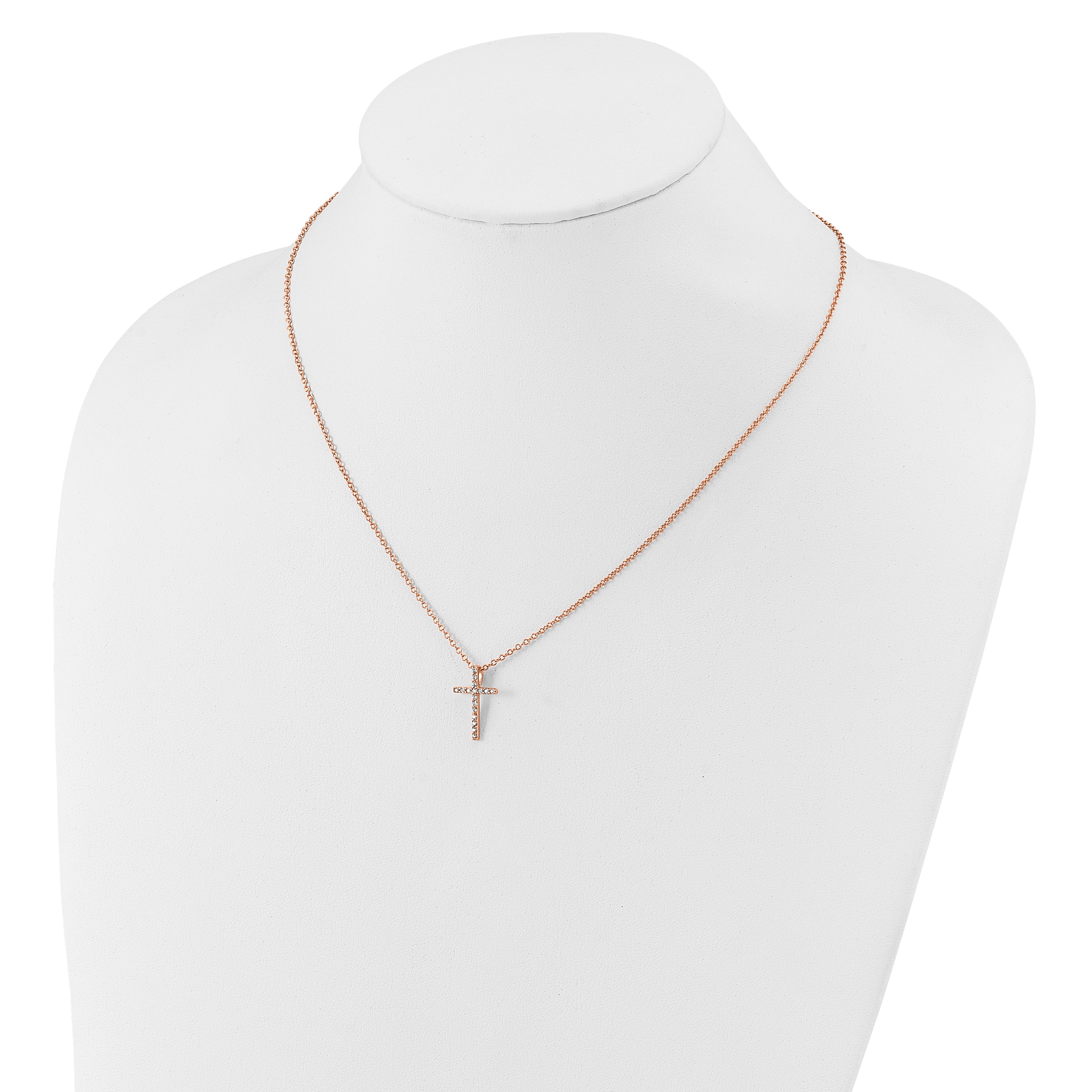 Cheryl M Sterling Silver Rose Gold-plated Polished CZ Latin Cross Necklace