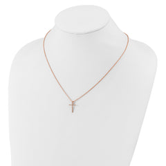 Cheryl M Sterling Silver Rose Gold-plated Polished CZ Latin Cross Necklace