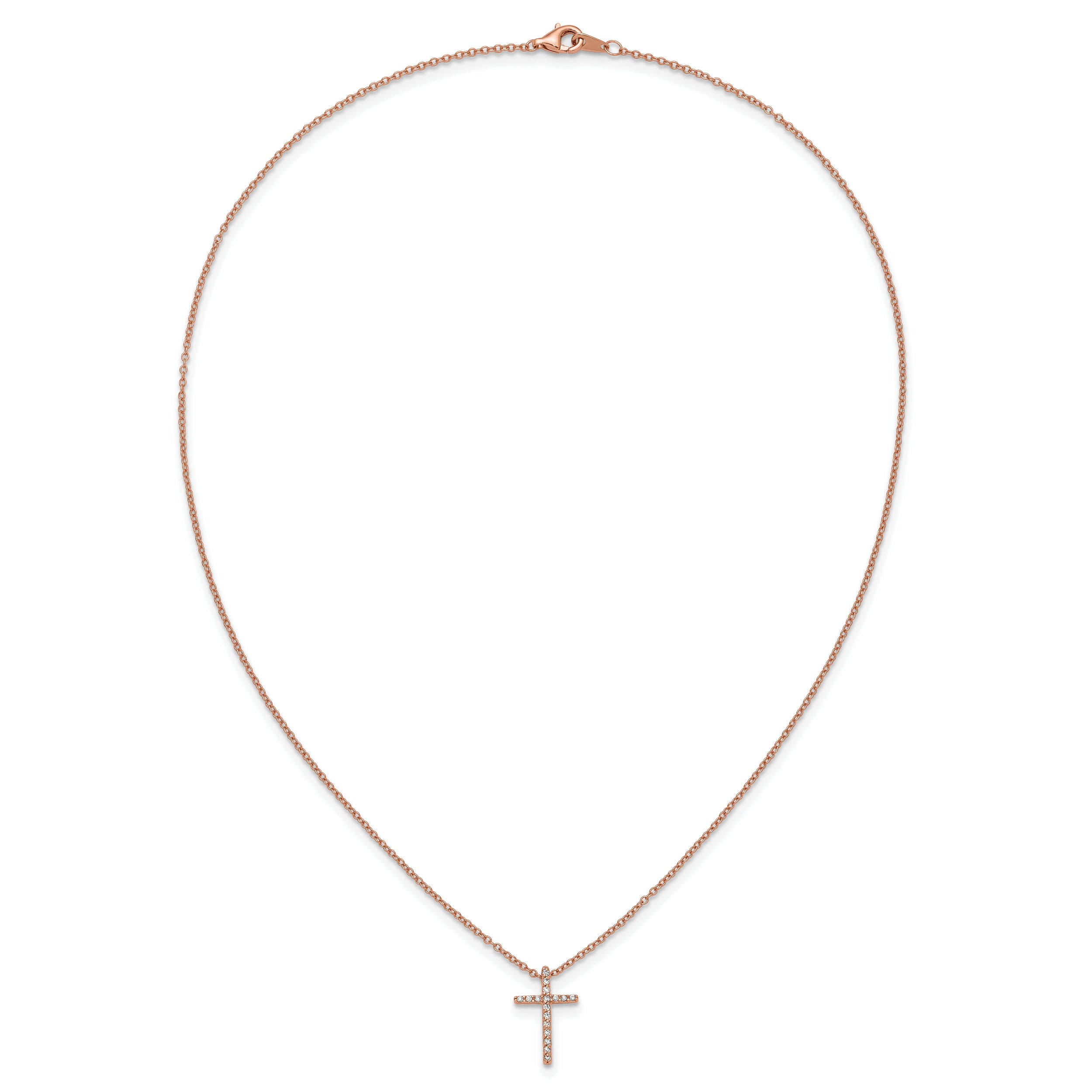 Cheryl M Sterling Silver Rose Gold-plated Polished CZ Latin Cross Necklace