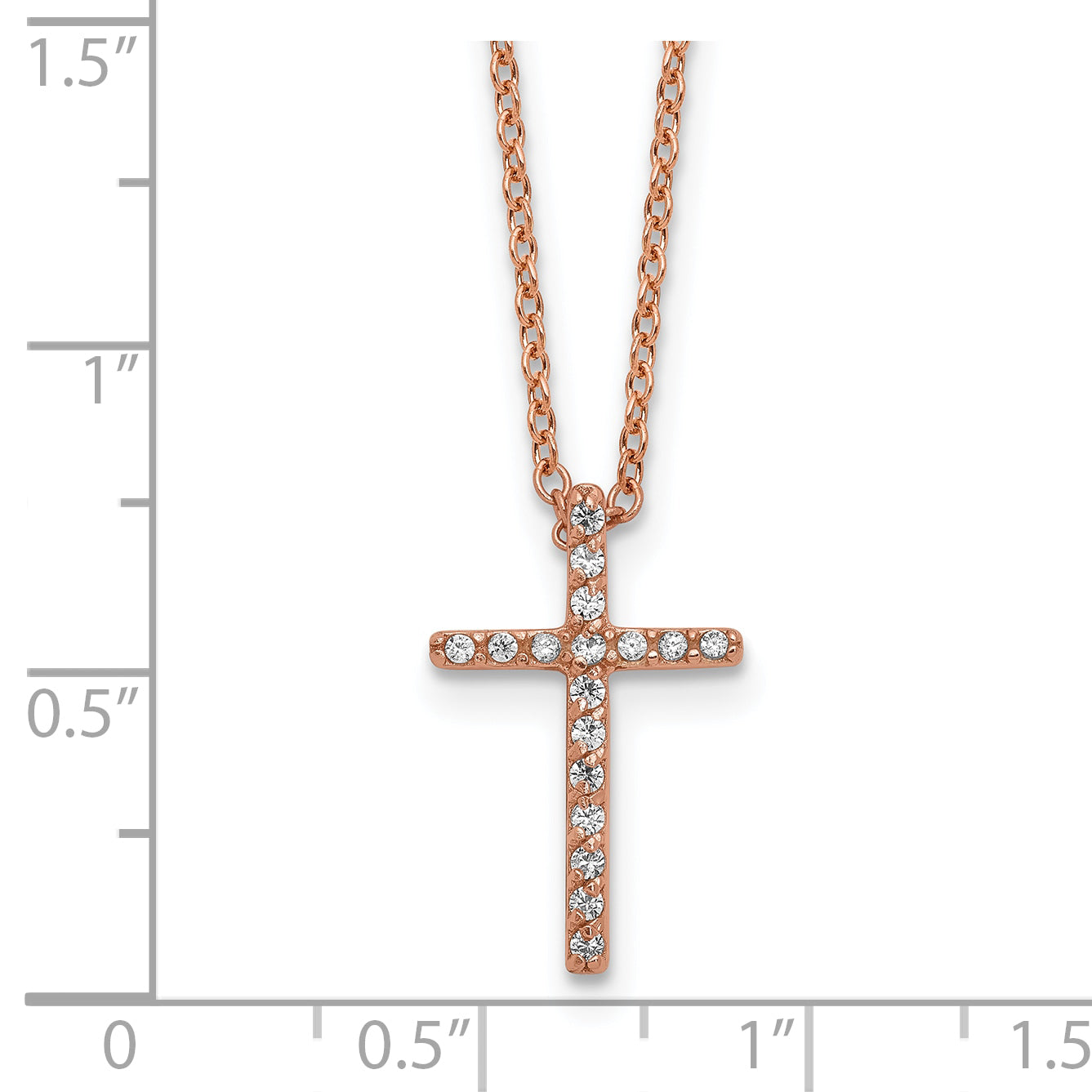 Cheryl M Sterling Silver Rose Gold-plated Polished CZ Latin Cross Necklace