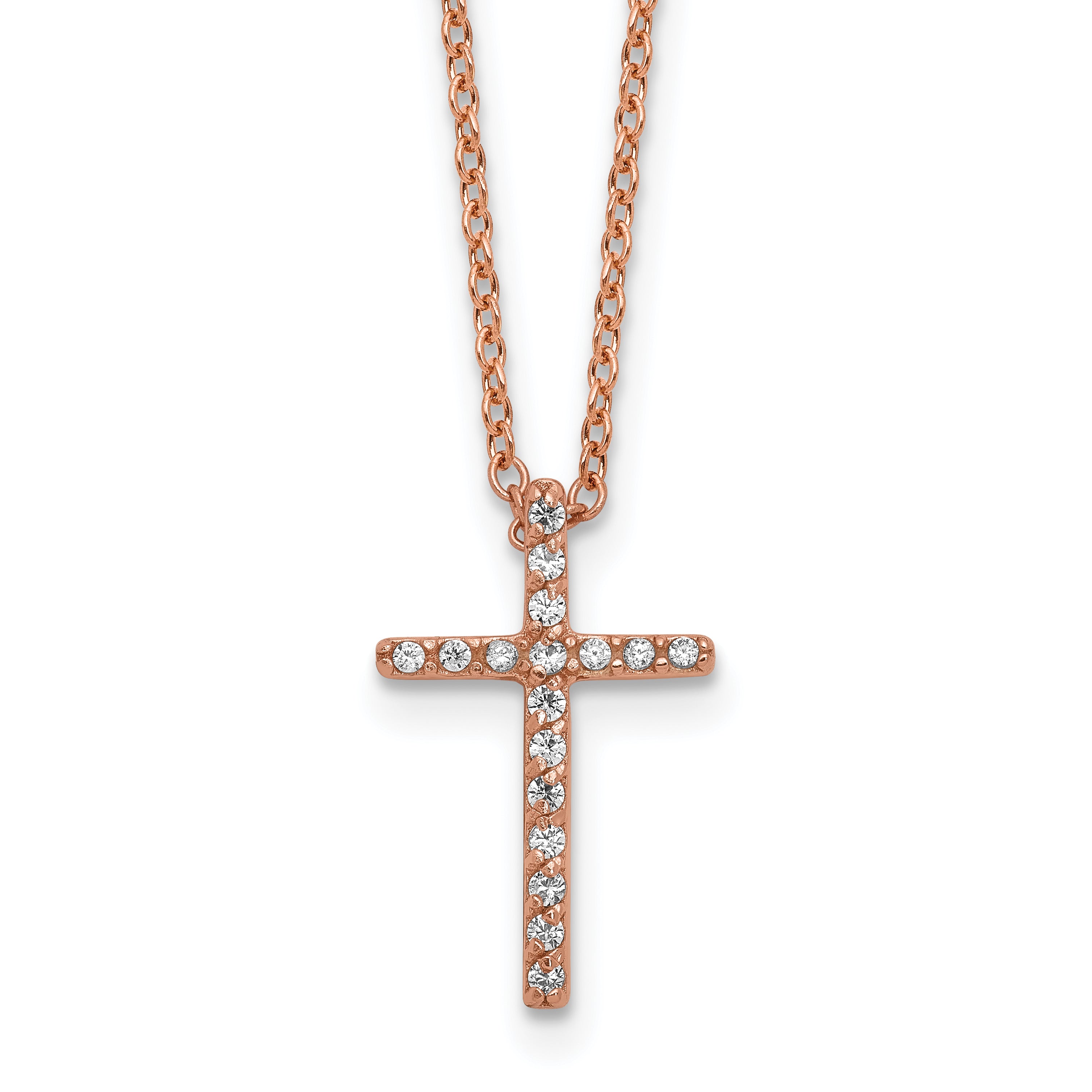 Cheryl M Sterling Silver Rose Gold-plated Polished CZ Latin Cross Necklace
