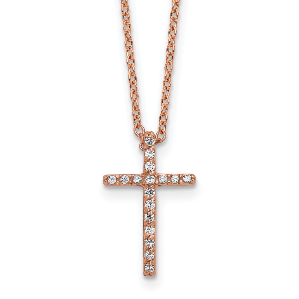 Cheryl M Sterling Silver Rose Gold-plated Polished CZ Latin Cross Necklace