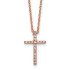 Cheryl M Sterling Silver Rose Gold-plated Polished CZ Latin Cross Necklace