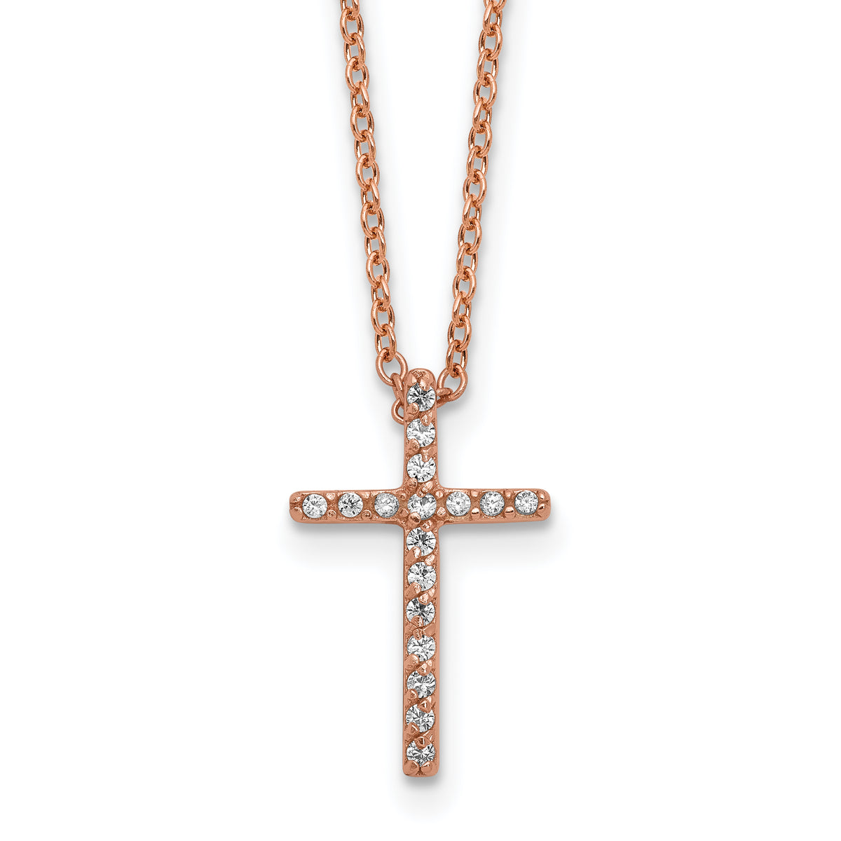 Cheryl M Sterling Silver Rose Gold-plated Polished CZ Latin Cross Necklace