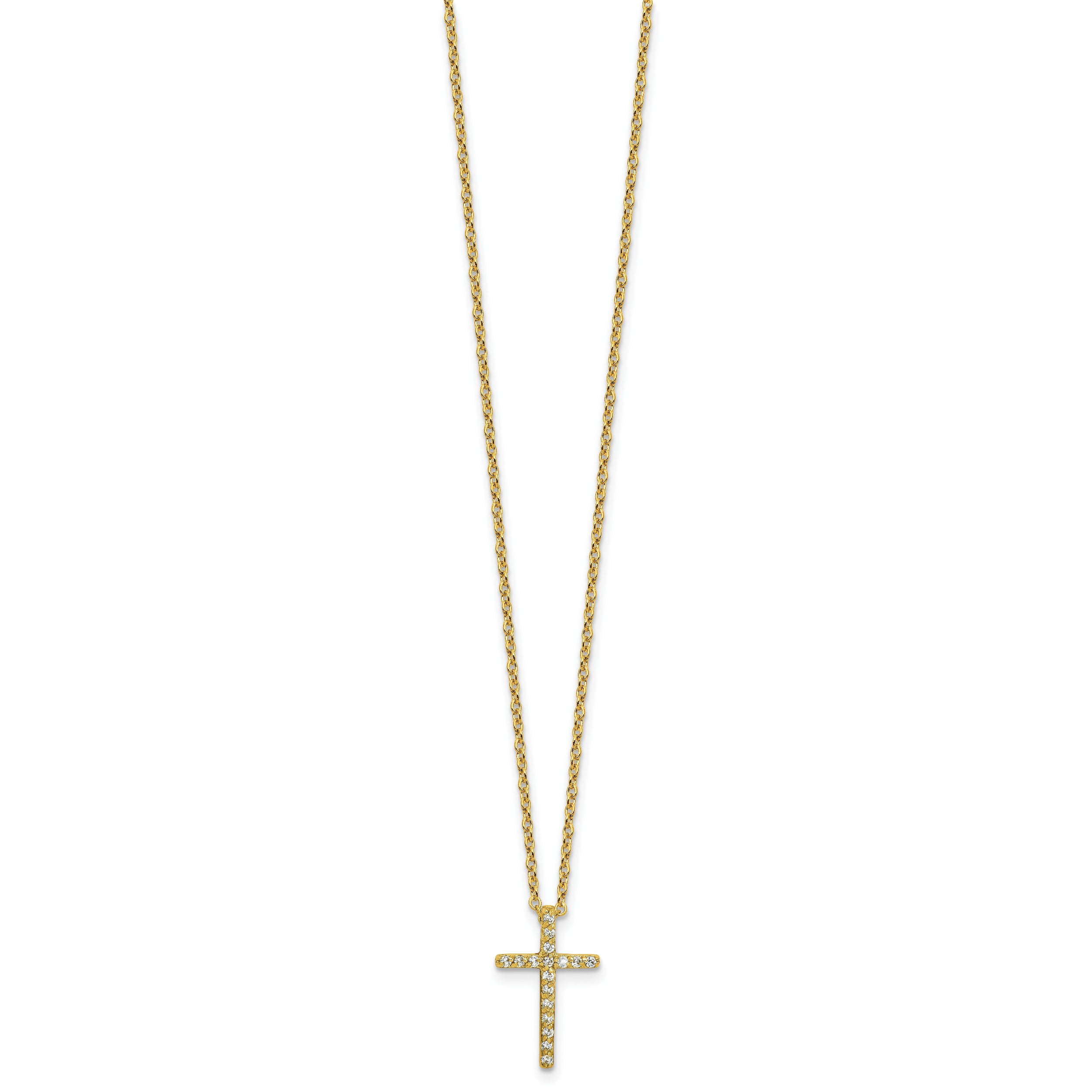 Cheryl M Sterling Silver Gold-plated Polished CZ Latin Cross Necklace