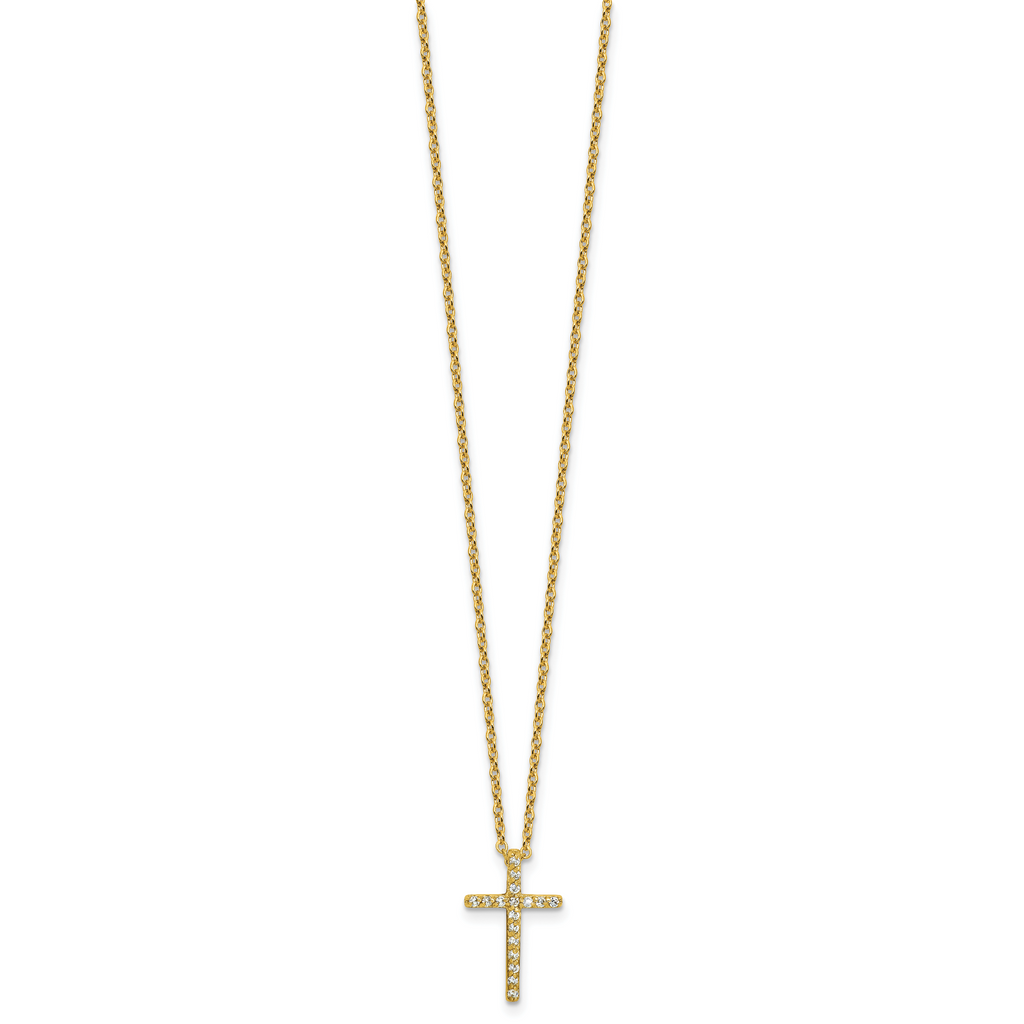 Cheryl M Sterling Silver Gold-plated Polished CZ Latin Cross Necklace