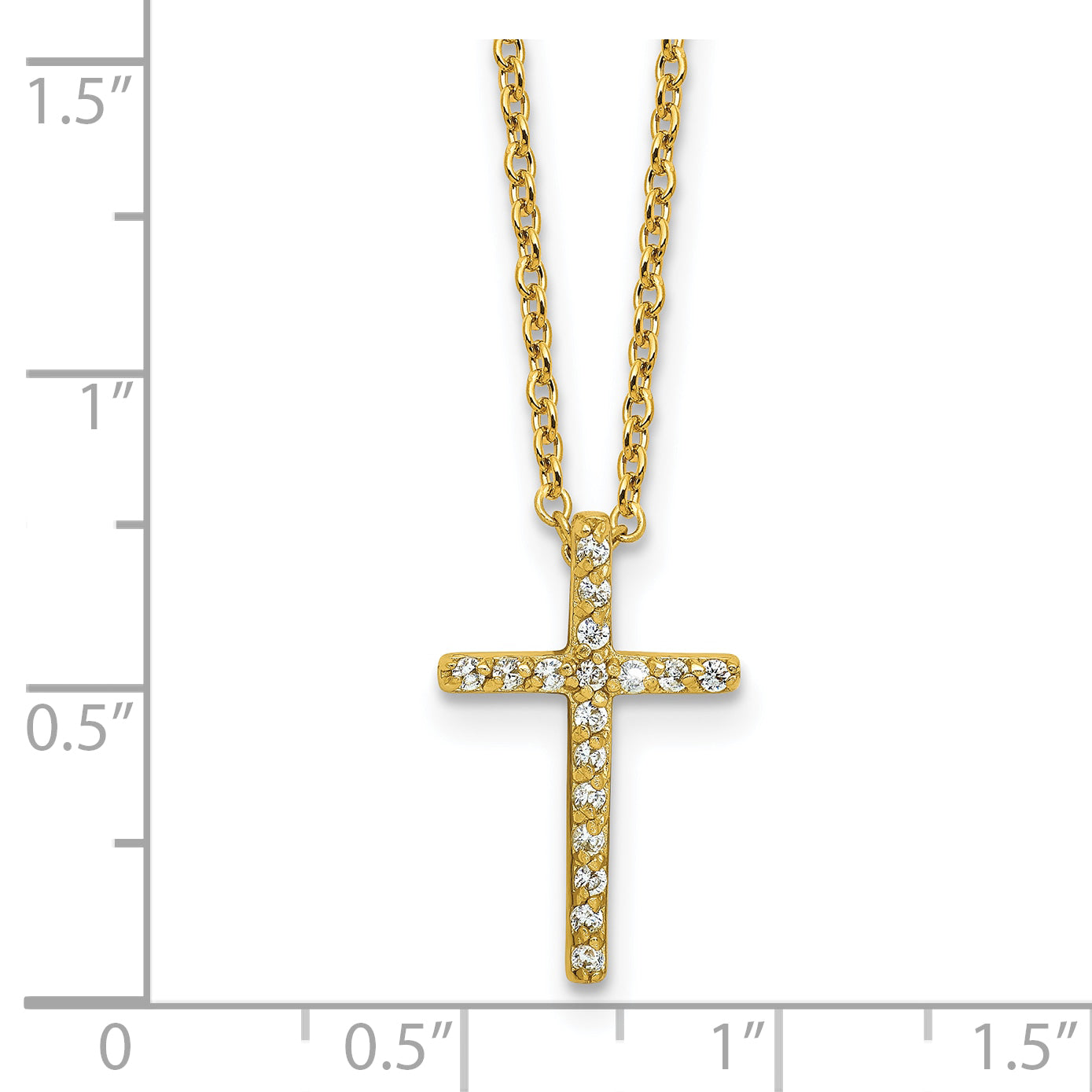 Cheryl M Sterling Silver Gold-plated Polished CZ Latin Cross Necklace