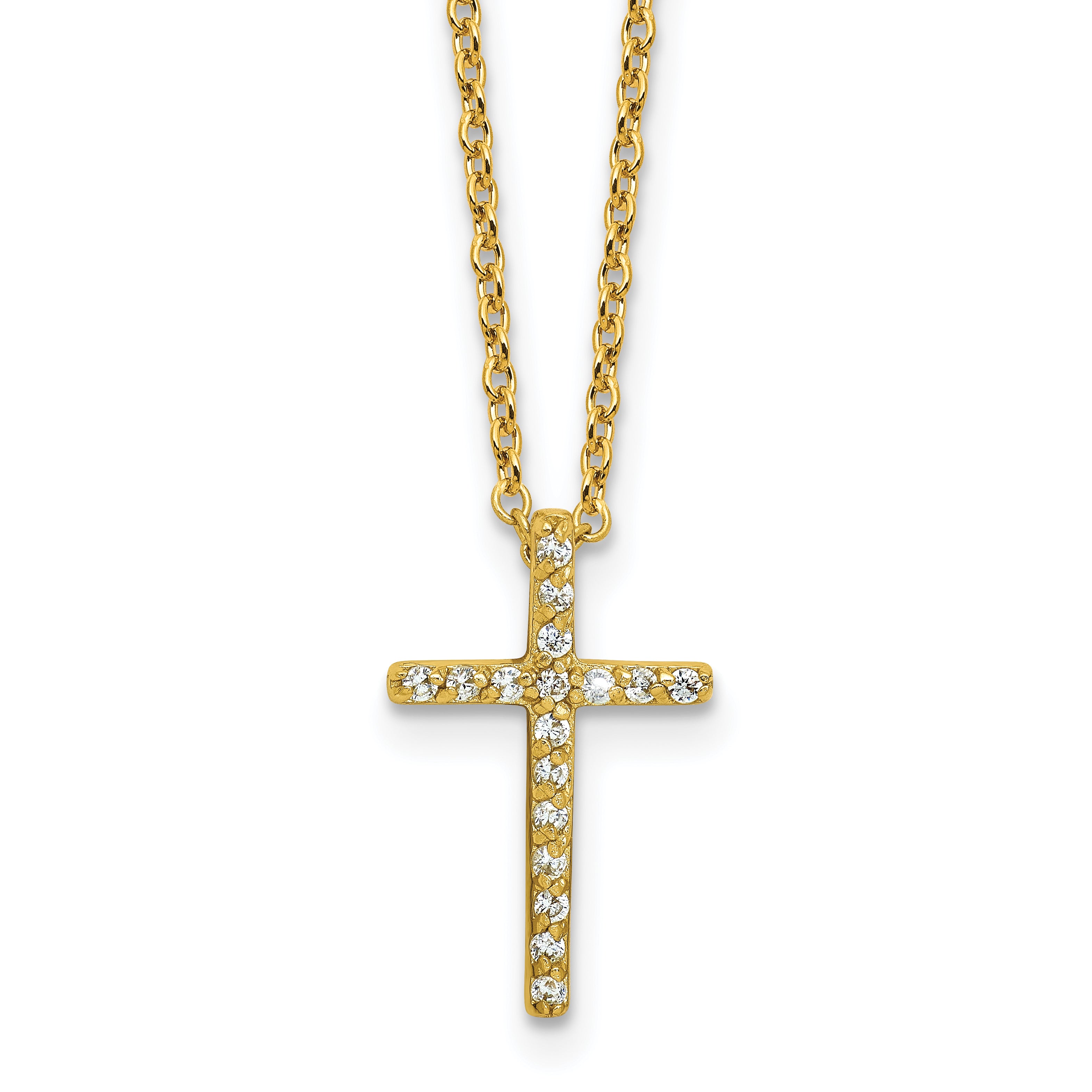 Cheryl M Sterling Silver Gold-plated Polished CZ Latin Cross Necklace