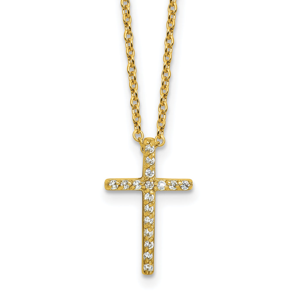 Cheryl M Sterling Silver Gold-plated Polished CZ Latin Cross Necklace