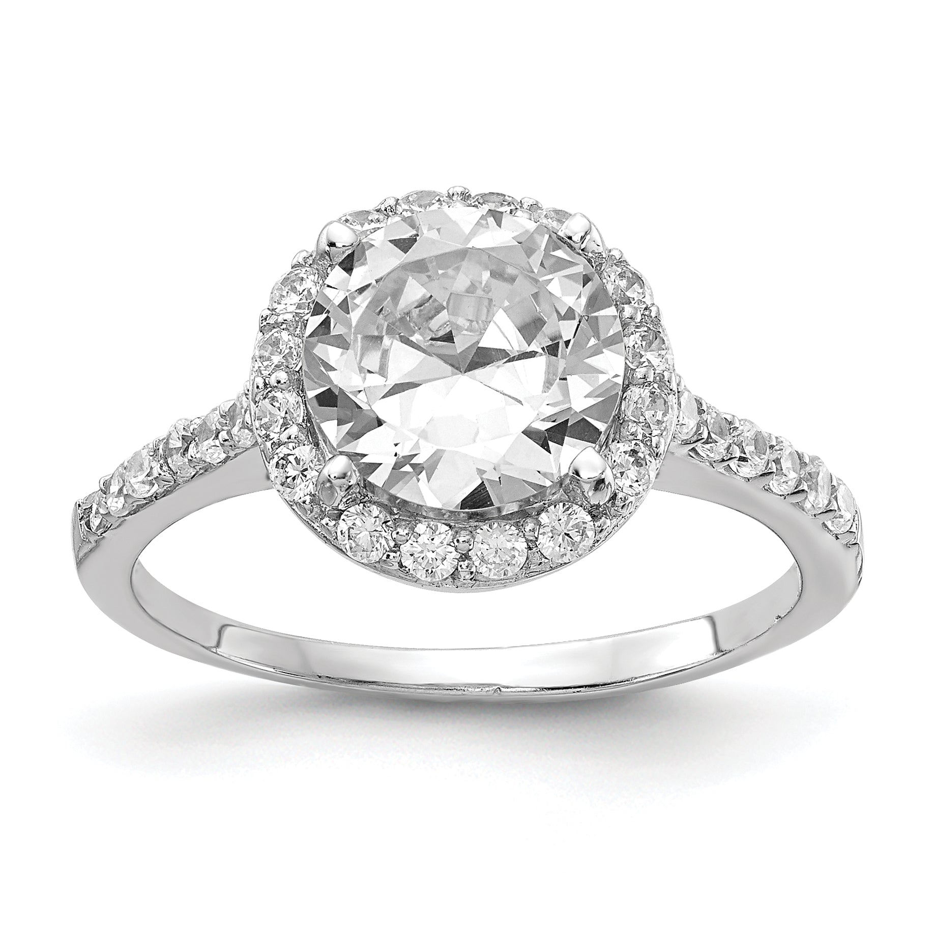 Cheryl M Sterling Silver Rhodium-plated Brilliant-cut CZ Round Halo with Side Stones Ring Main image