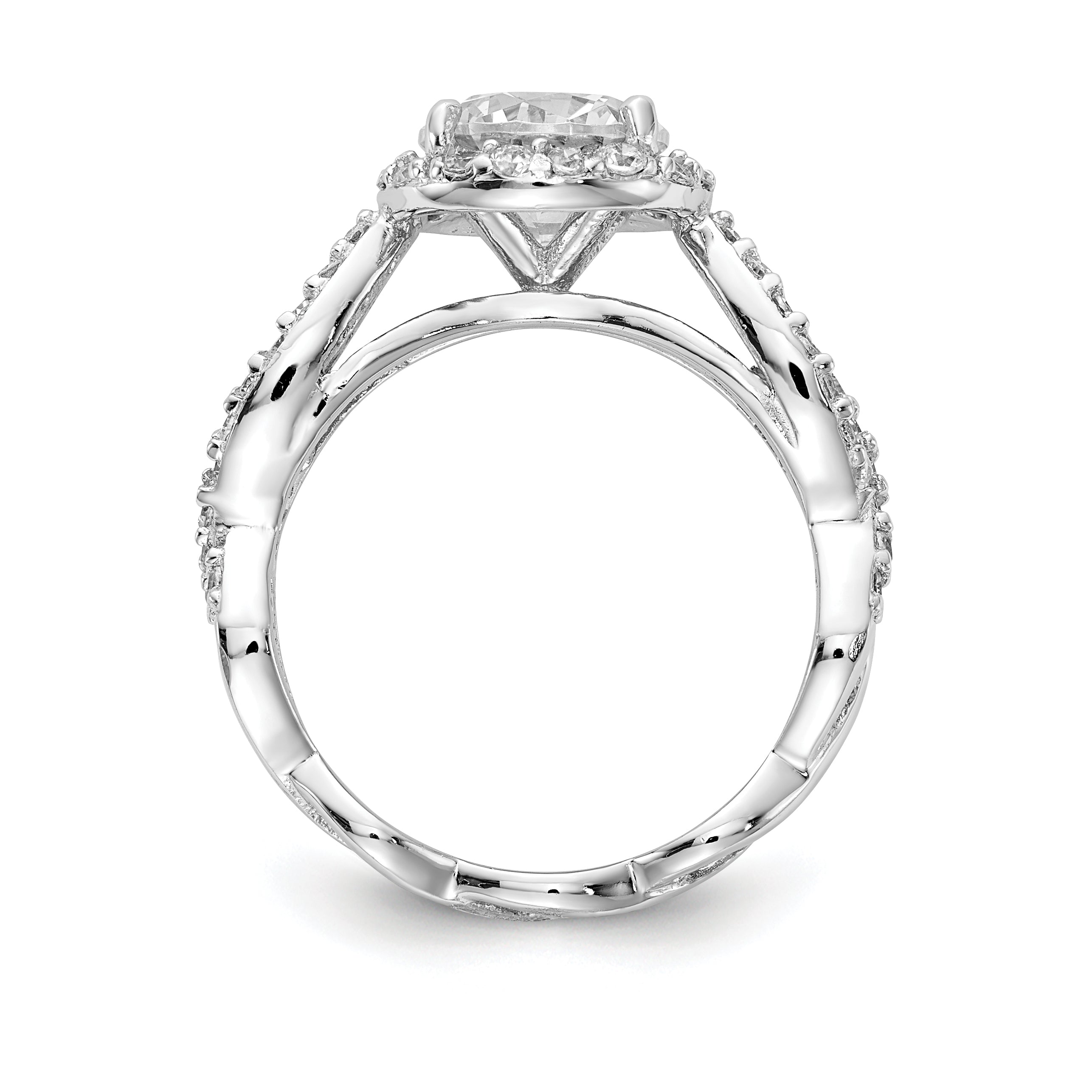 Cheryl M Sterling Silver Rhodium-plated Brilliant-cut Round CZ Halo Center and Twisted Design Ring Secondary image