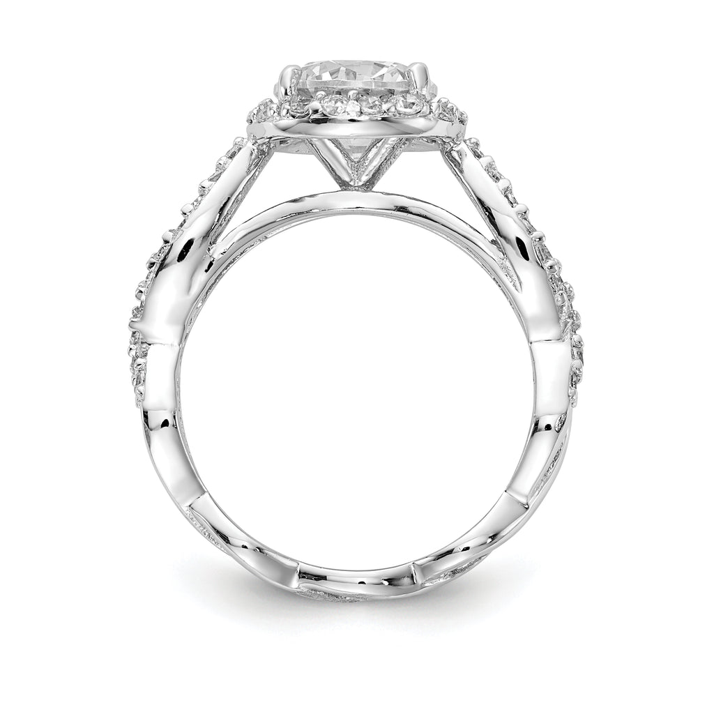 Cheryl M Sterling Silver Rhodium-plated Brilliant-cut Round CZ Halo Center and Twisted Design Ring