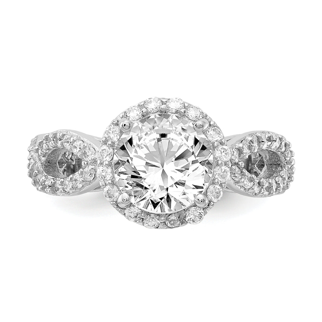 Cheryl M Sterling Silver Rhodium-plated Brilliant-cut Round CZ Halo Center and Twisted Design Ring