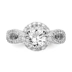 Cheryl M Sterling Silver Rhodium-plated Brilliant-cut Round CZ Halo Center and Twisted Design Ring
