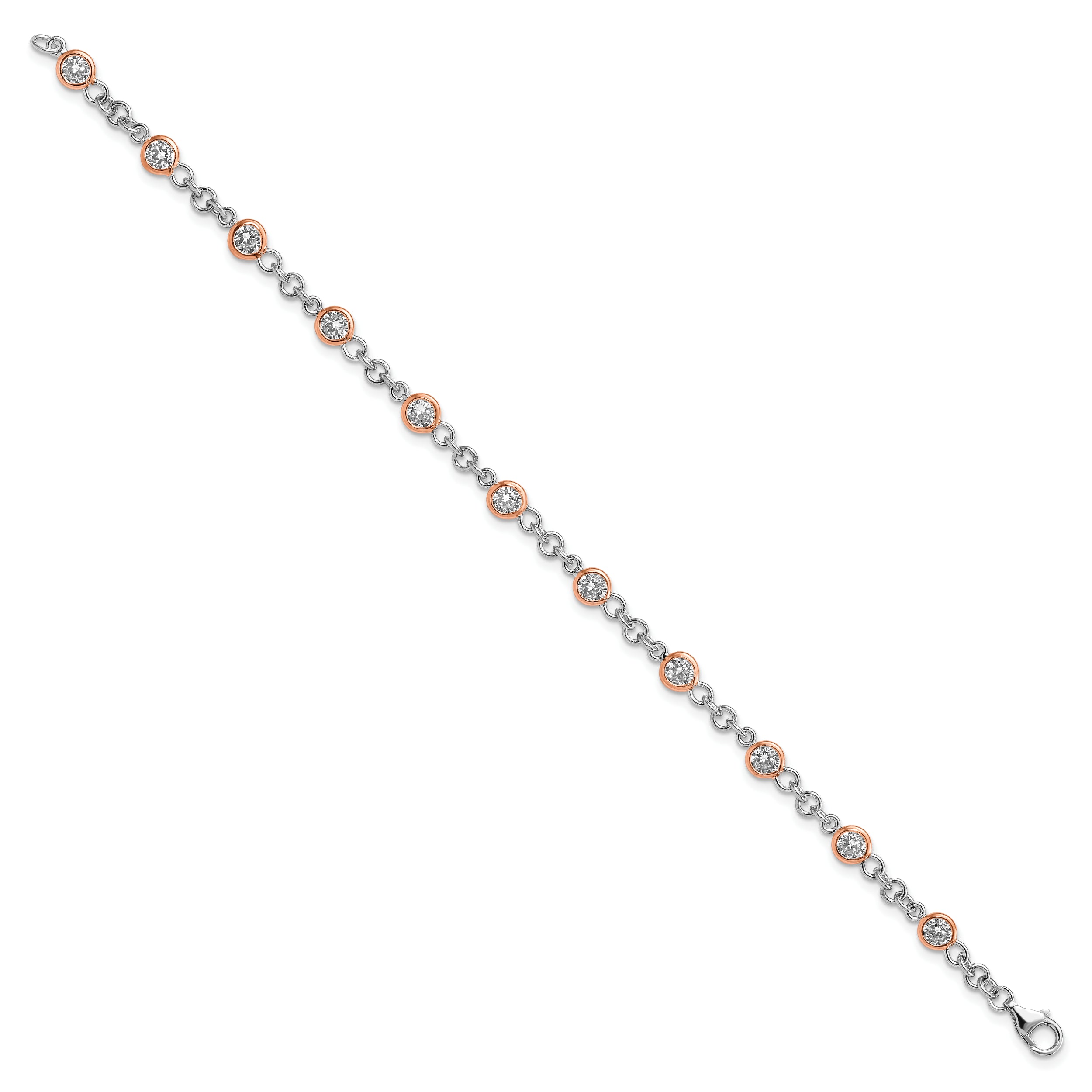 Cheryl M Sterling Silver Rhodium-plated and Rose Gold-plated Accent Brilliant-cut CZ Bezel 11 Station 7.25 Inch Bracelet