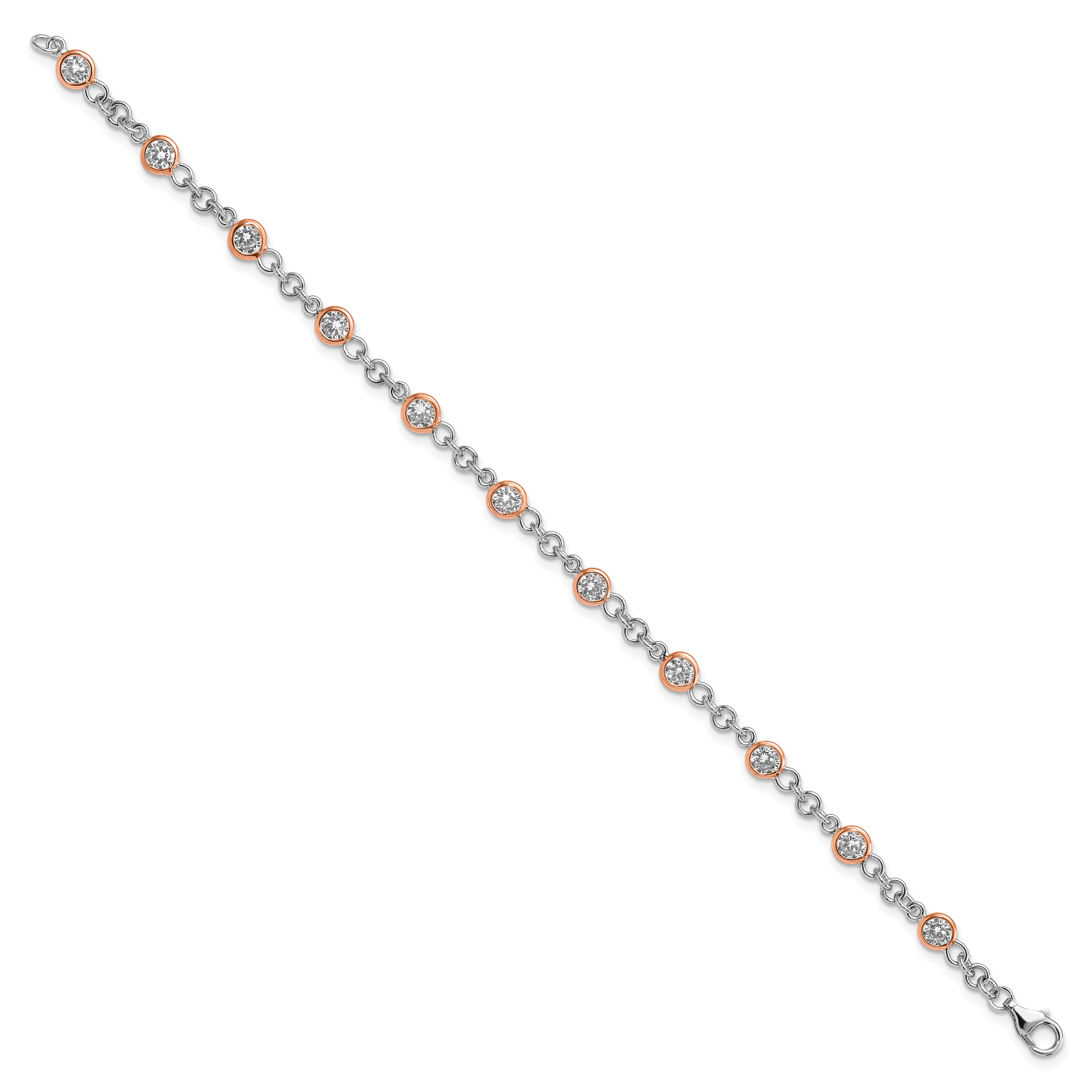 Cheryl M Sterling Silver Rhodium-plated and Rose Gold-plated Accent Brilliant-cut CZ Bezel 11 Station 7.25 Inch Bracelet Secondary image
