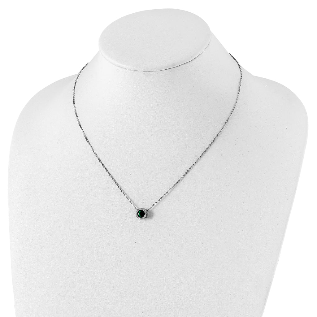 Cheryl M Sterling Silver Rhodium-plated Brilliant-cut Green Glass and Brilliant-cut White CZ Halo 18 Inch Necklace