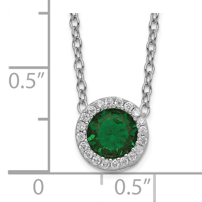 Cheryl M Sterling Silver Rhodium-plated Brilliant-cut Green GlaSterling Silver and Brilliant-cut White CZ Halo 18 Inch Necklace Secondary image