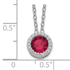 Cheryl M Sterling Silver Rhodium-plated Brilliant-cut Lab Created Ruby and Brilliant-cut White CZ Round Halo 18 Inch Necklace