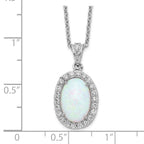 Cheryl M Sterling Silver Rhodium-plated Cabochon Lab Created Opal and Brilliant-cut CZ Oval Halo 18 Inch Necklace