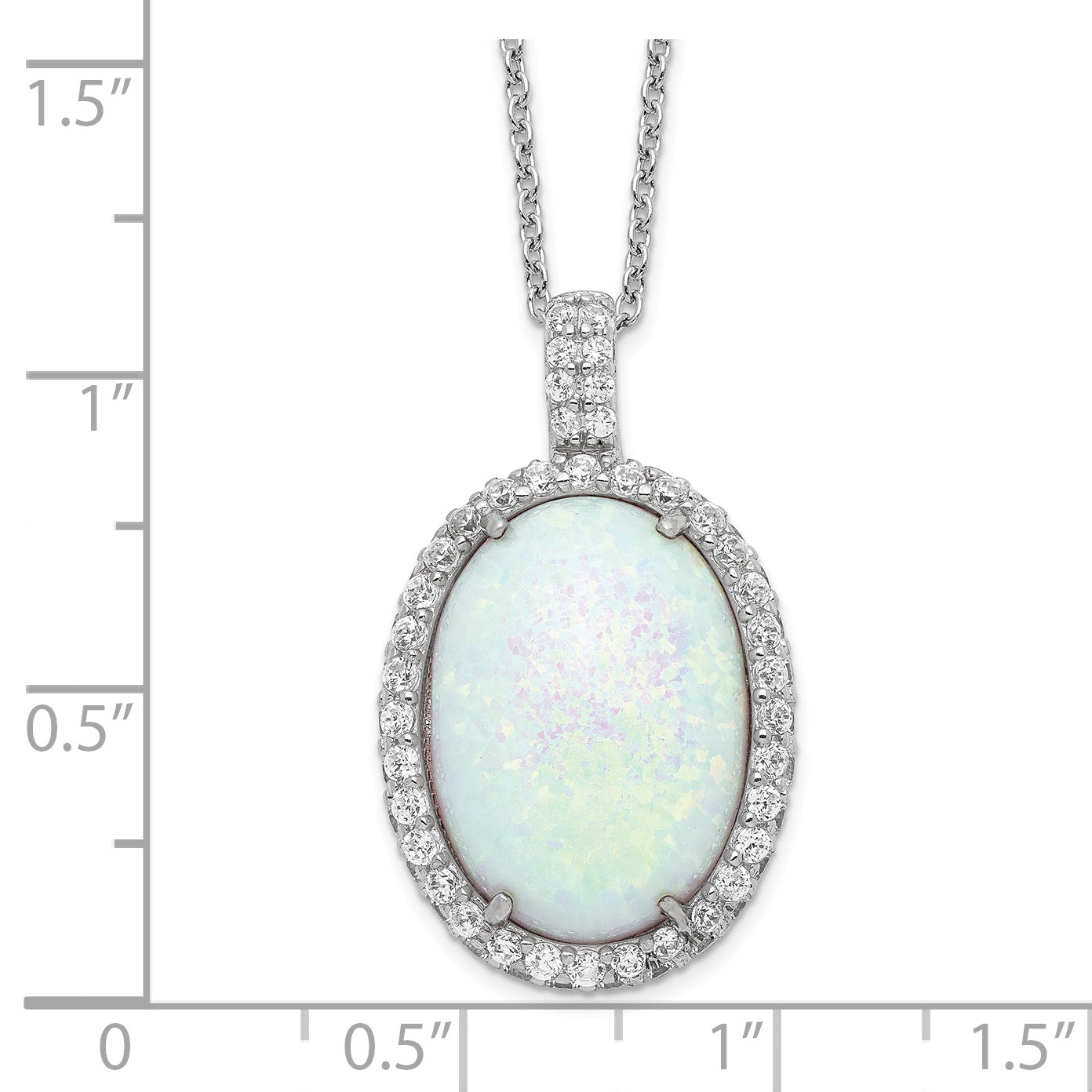 Cheryl M Sterling Silver Rhodium-plated Cabochon Lab Created Opal and Brilliant-cut CZ Oval Halo 18 Inch Necklace Secondary image