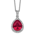 Cheryl M Sterling Silver Rhodium-plated Brilliant-cut Lab Created Ruby and Brilliant-cut White CZ Teardrop Halo 18 Inch Necklace