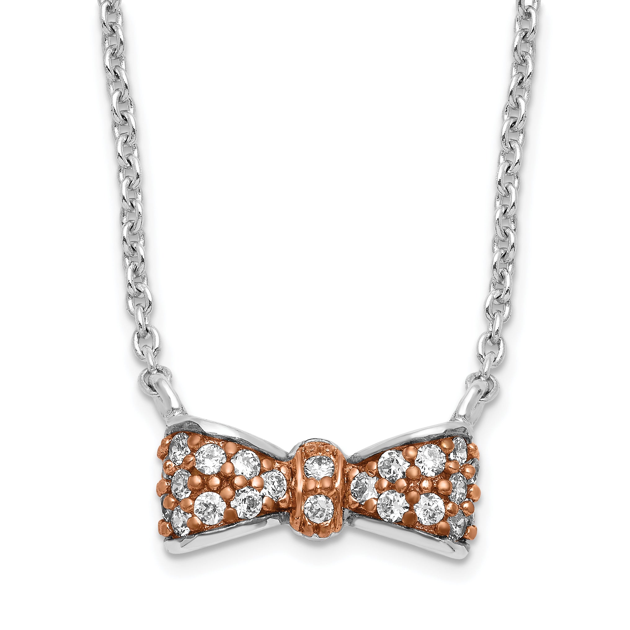 Cheryl M Sterling Silver Rose Gold-Plated & CZ Bow Necklace Main image