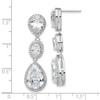 Cheryl M Sterling Silver Rhodium-plated Brilliant-cut Three Teardrop CZ Halo Post Dangle Earrings