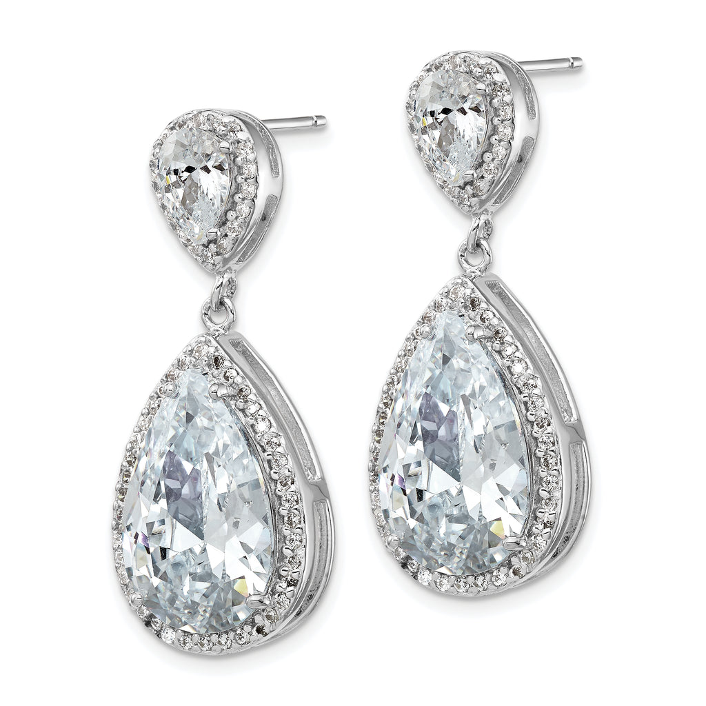 Cheryl M Sterling Silver Rhodium-plated Fancy Brilliant-cut Pear Shaped CZ Post Dangle Earrings