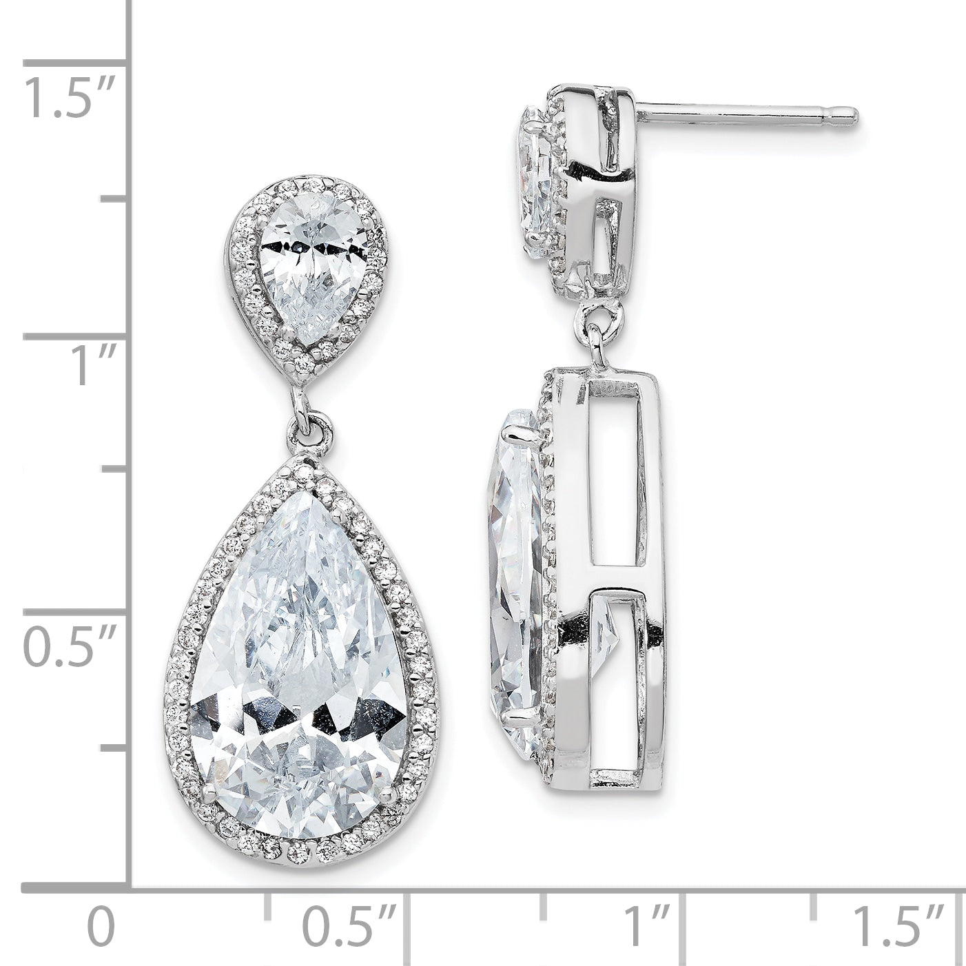 Cheryl M Sterling Silver Rhodium-plated Fancy Brilliant-cut Pear Shaped CZ Post Dangle Earrings